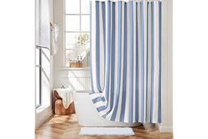 Ohocut Vertical Striped Blue Shower Curtain, Cute Retro Vintage Blue Stripe Bathroom Shower Curtain, Waterproof Polyester Fabric Modern Bath Curtain for Bathroom 72x72 Inches