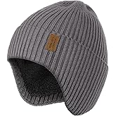 Wmcaps Fleece Lined Winter Beanie with Earflap for Men Women - Windproof Thermal Knit Hat for Cold Weather
