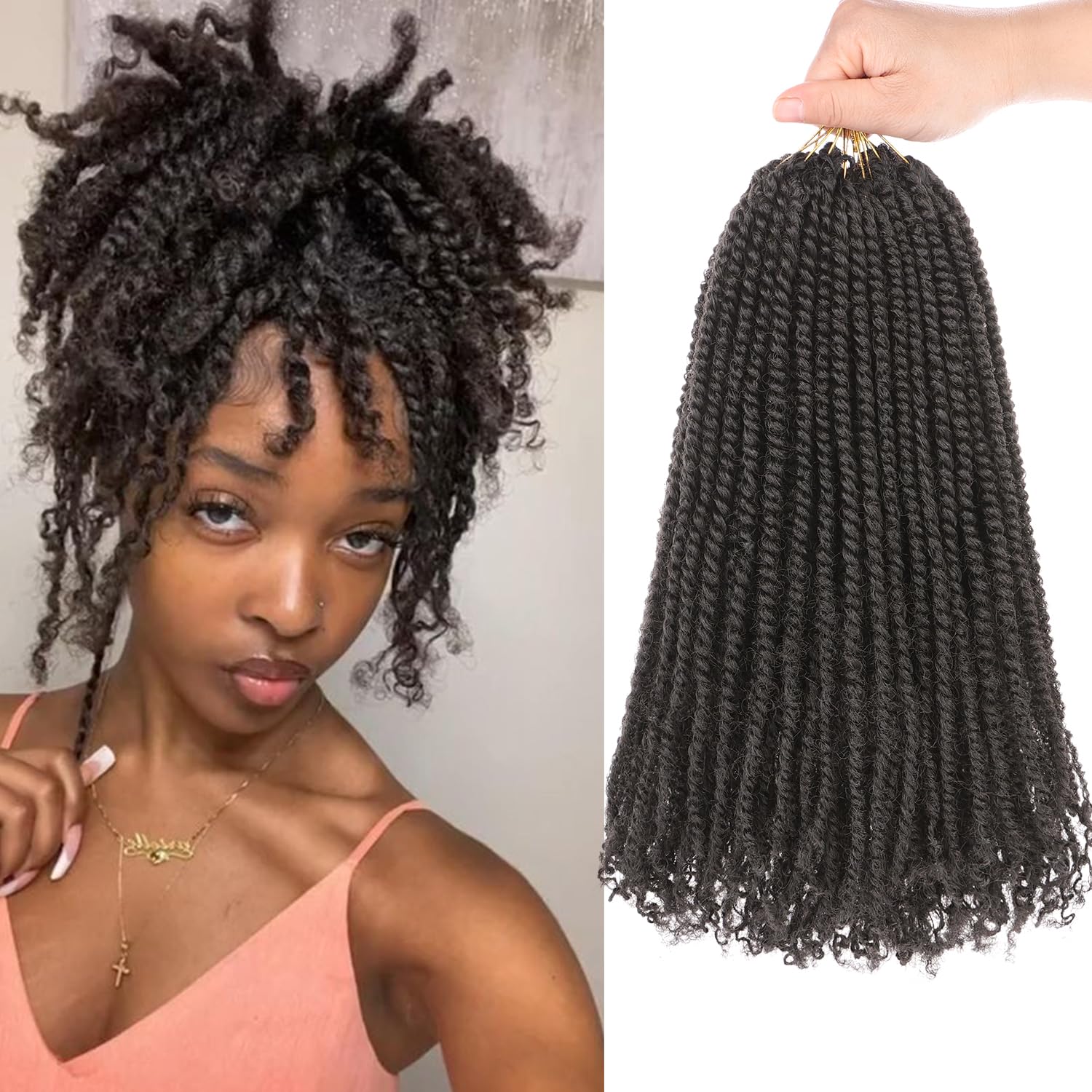 Mscat 12 Inch 9Packs Micro Pre-looped Brown Mini Passion Twist Mini Senegalese Twist Crochet Hair Extensions 4#