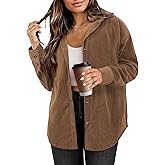 AKEFUN Womens Corduroy Button Down Shirts Long Sleeve Oversized Boyfriend Casual Blouses Tops