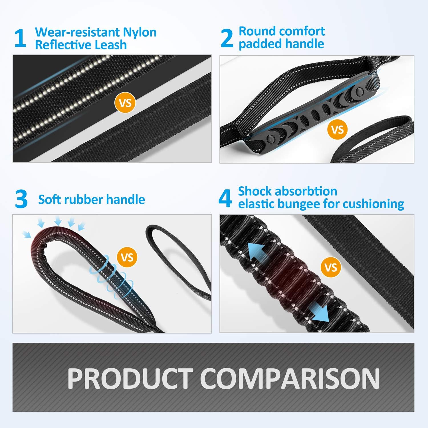 IOKHEIRA Bungee Dog Leash, Anti Pull Dog Leads with Car Seat Belt Buckle - Image 4