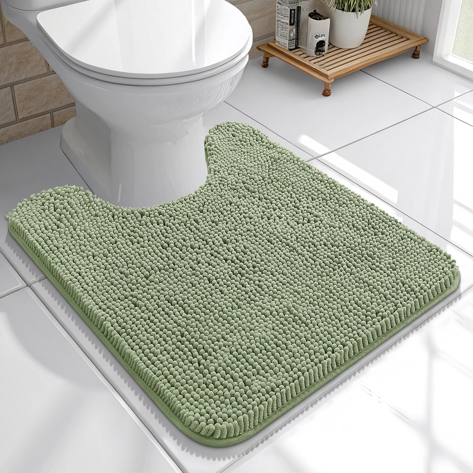 Photo 1 of OLANLY Toilet Rugs U-Shaped 20x20, Extra Soft Absorbent Chenille Contour Bathroom Rugs for Toilet, Dry Quickly, Machine Washable, Non-Slip Bath Mat, Sage Green
