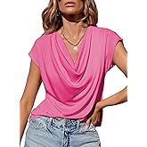 EVALESS Fashion 2026 Cowl Neck Tops for Women Dressy Casual Short Sleeve Shirts Summer Clothes Outfits