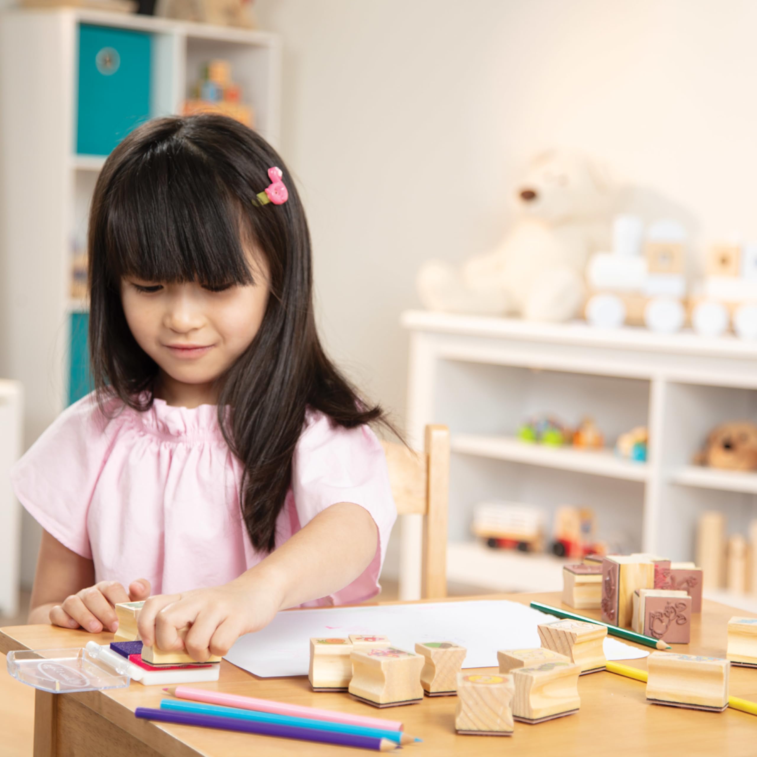 Melissa & Doug Stamp-a-Scene Stamp Pad: Fairy Garden - 20 Wooden Stamps, 5 Colored Pencils, and 2-Color Stamp Pad