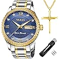 OLEVS Diamond Watches for Men,Business Dress Watch Waterproof Luminous,Male Golden Big Dial Luxury Casual Quartz Analog Watches with Day Date Calendar and Stainless Steel Band