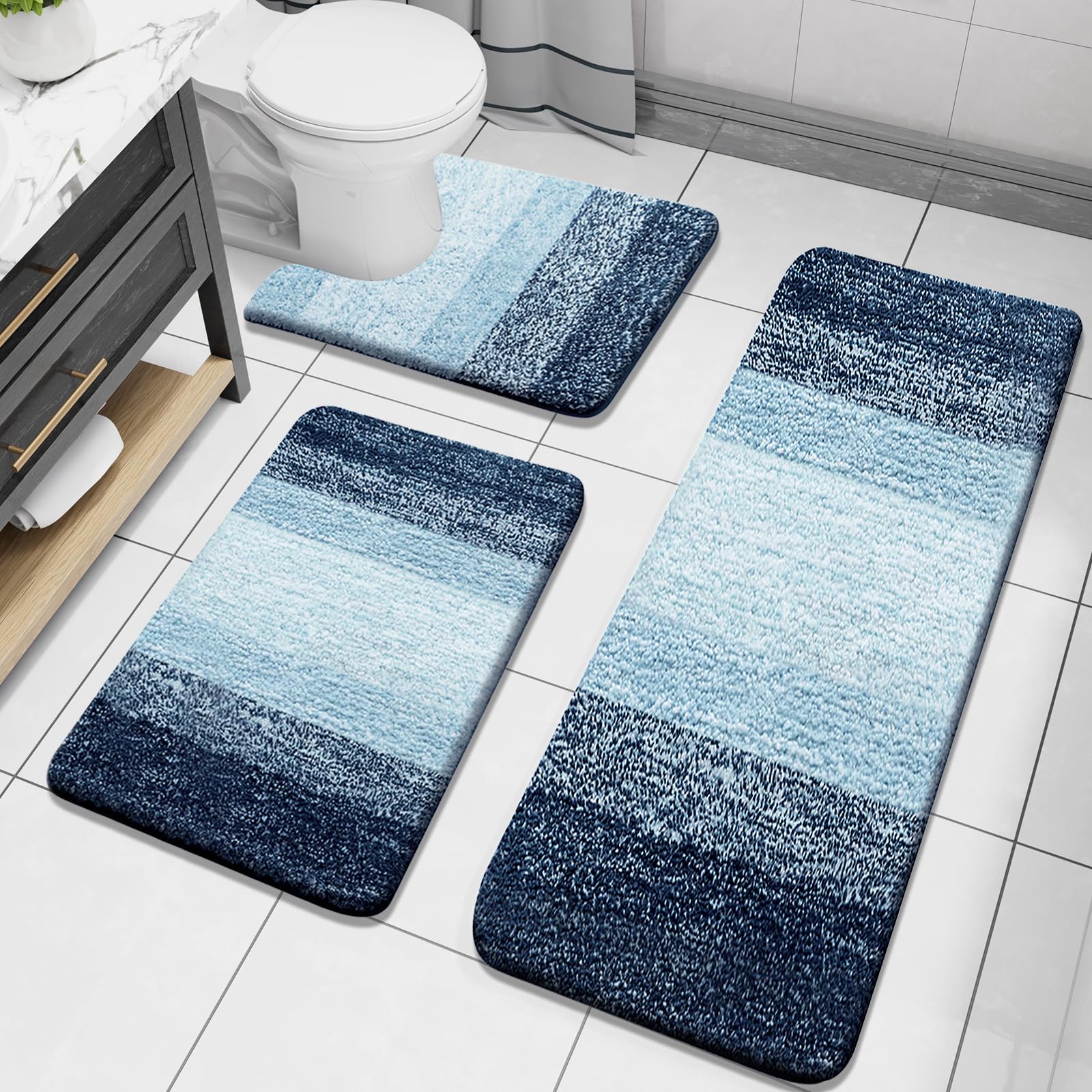 Photo 1 of *ONLY TWO* Arotive Bathroom Rugs Set 2 Piece, Extra Soft and Absorbent Bath Rugs, Machine Wash Dry Bath Mats for Bathroom, Toilet, Tub and Shower, 24x16, and U-Shaped 24x20, Dark Blue