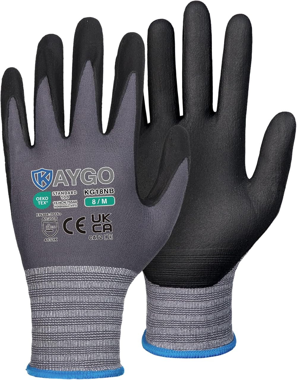 KAYGO 3 Pairs Safety Work Gloves MicroFoam Nitrile Coated KG18N