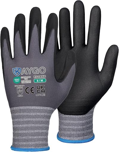 KAYGO 3 Pairs Safety Work Gloves MicroFoam Nitrile Coated KG18N