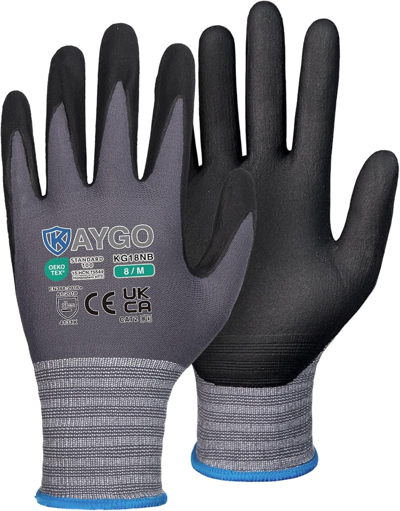 KAYGO 3 Pairs Safety Work Gloves MicroFoam Nitrile Coated KG18N