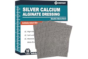 Ceeport Ag Silver Calcium Alginate Wound Dressing Pads, 4''x4'' Patches, 10 Individual Pack, Soft Silver Dressings for Wound Care, Gentle Highly Absorbent Dressing, Non Stick Gauze Pads for Wounds