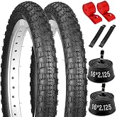 2-Pack 16" Kids Bike Tire Set, 16x2.125 57-305 Folding Replacement Children | Bicycle Tires and Tubes Combo with Levers and Rim Strips, Puncture-Resistant 16inch Tires for BMX MTB Children Racing
