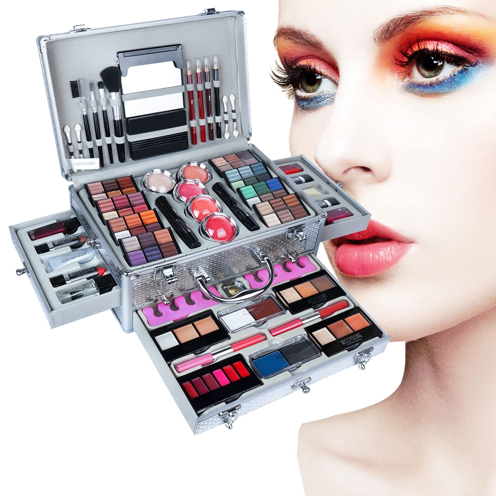 102 Colors Make up set teenagers girls, Cosmetic Palette Set include Eyeshadow Palette Lipstick Blush Foundation Concealer Face Powder Mascara Lipgloss Brush for Every Woman(RED)