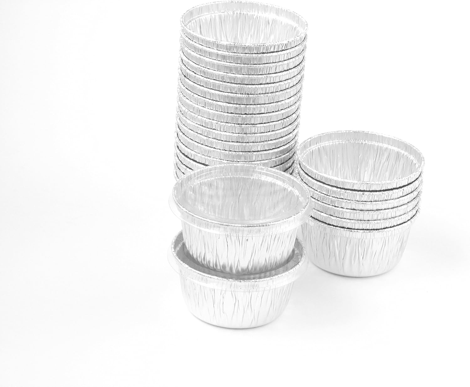 Disposable Aluminum 4 oz Ramekins/Foil Cups w/Clear Snap On Lid 1400P