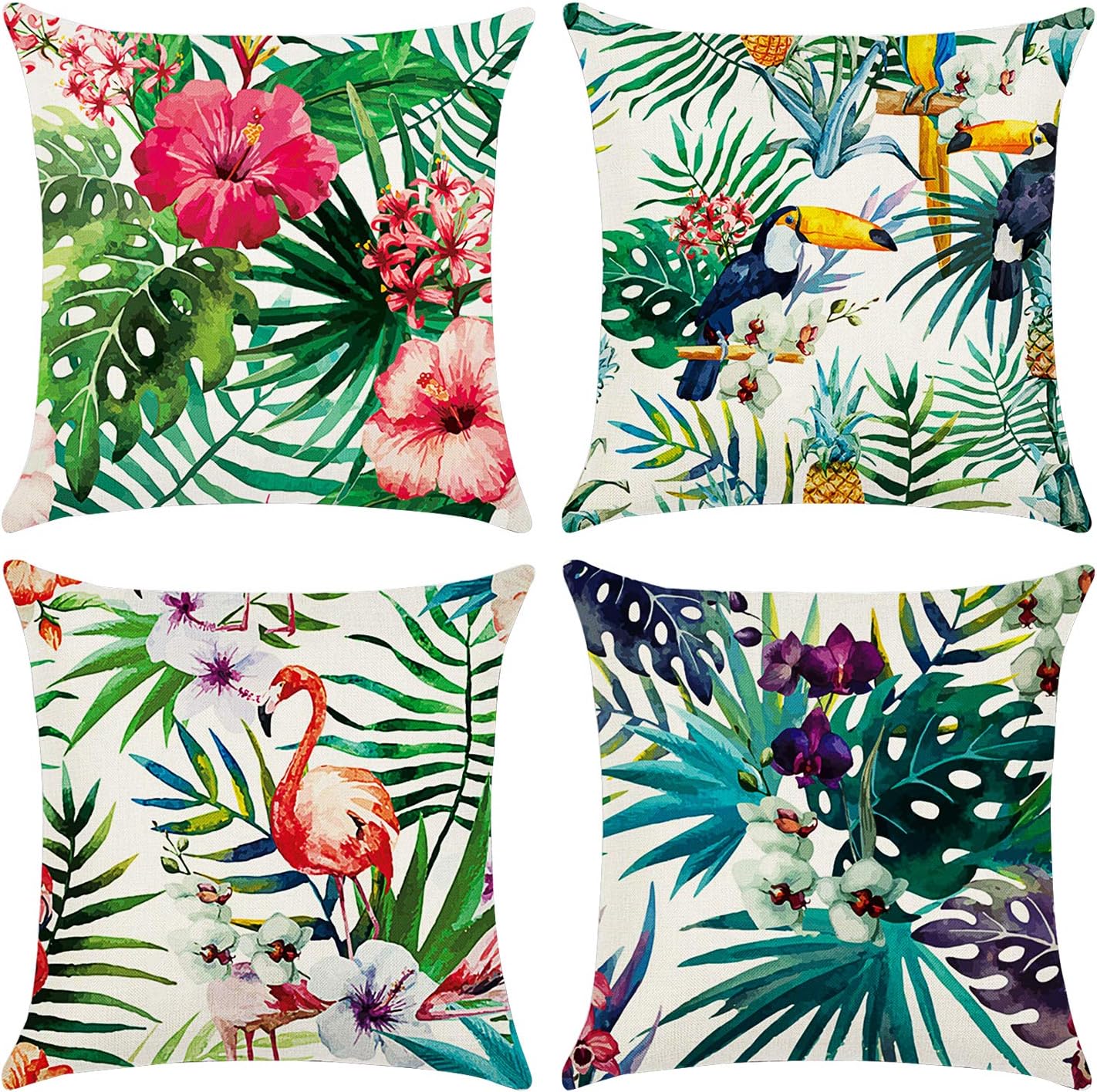 Cushion Covers 45 x 45 cm，Set of 4 pillow cover Cotton and Linen Pillow