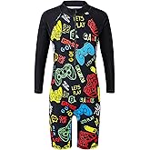 TFJH E Boys Long Sleeve Swimsuits Rash Guard Swimwear 50+ UV Zip One-Piece