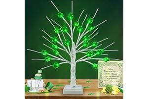 MOSOAN [Timer] St Patricks Day Decorations 18 Inch Shamrock Tree Lights, USB/Battery Operated Saint Patricks Day Decor Tree with 24 LED Shamrock Lights, 8 Mode St. Patrick's Day Lights for Home Table Party