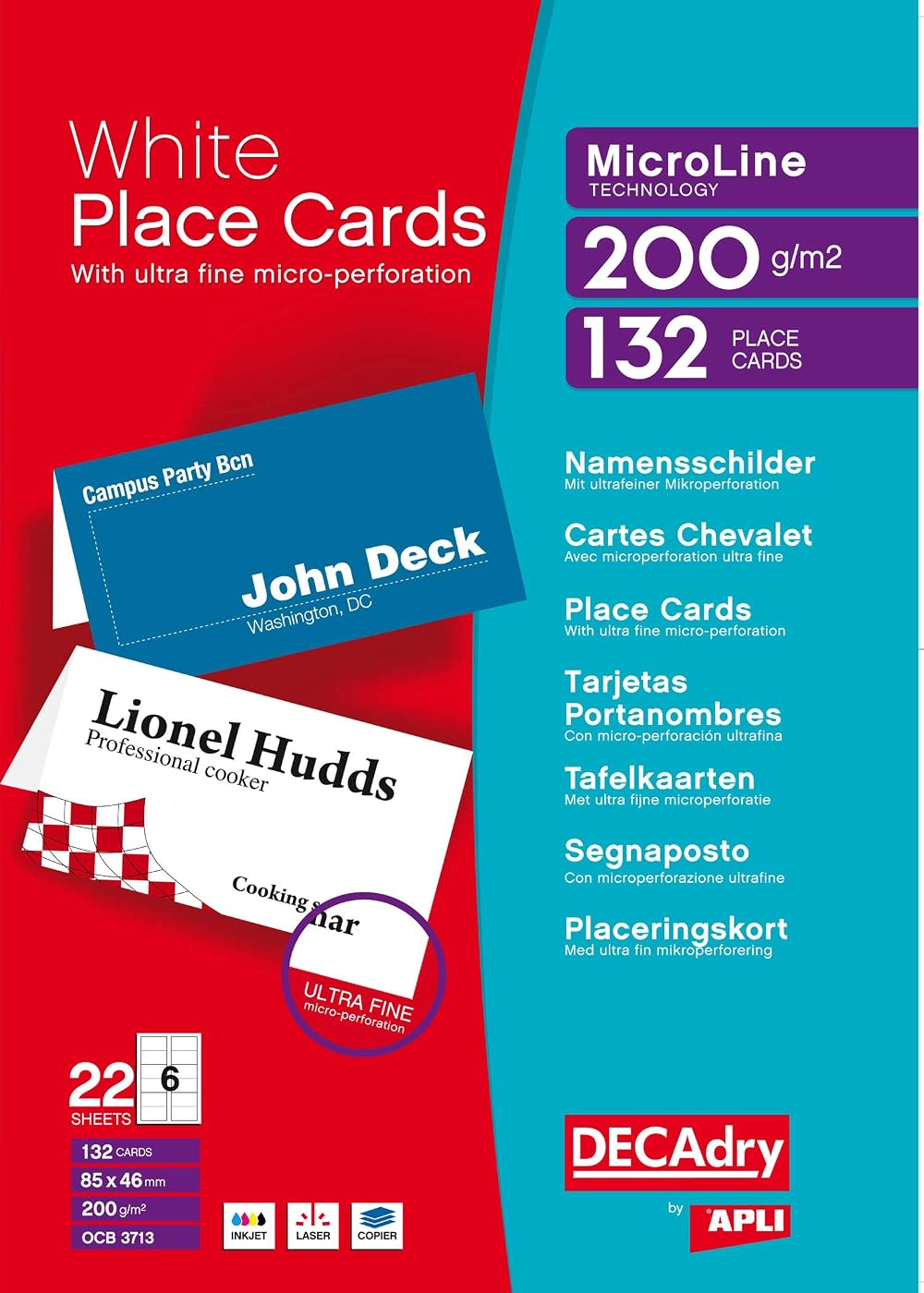 DECAdry Place Cards Folding 200gsm 85x46mm 132 Cards OCB3713-3 Pack