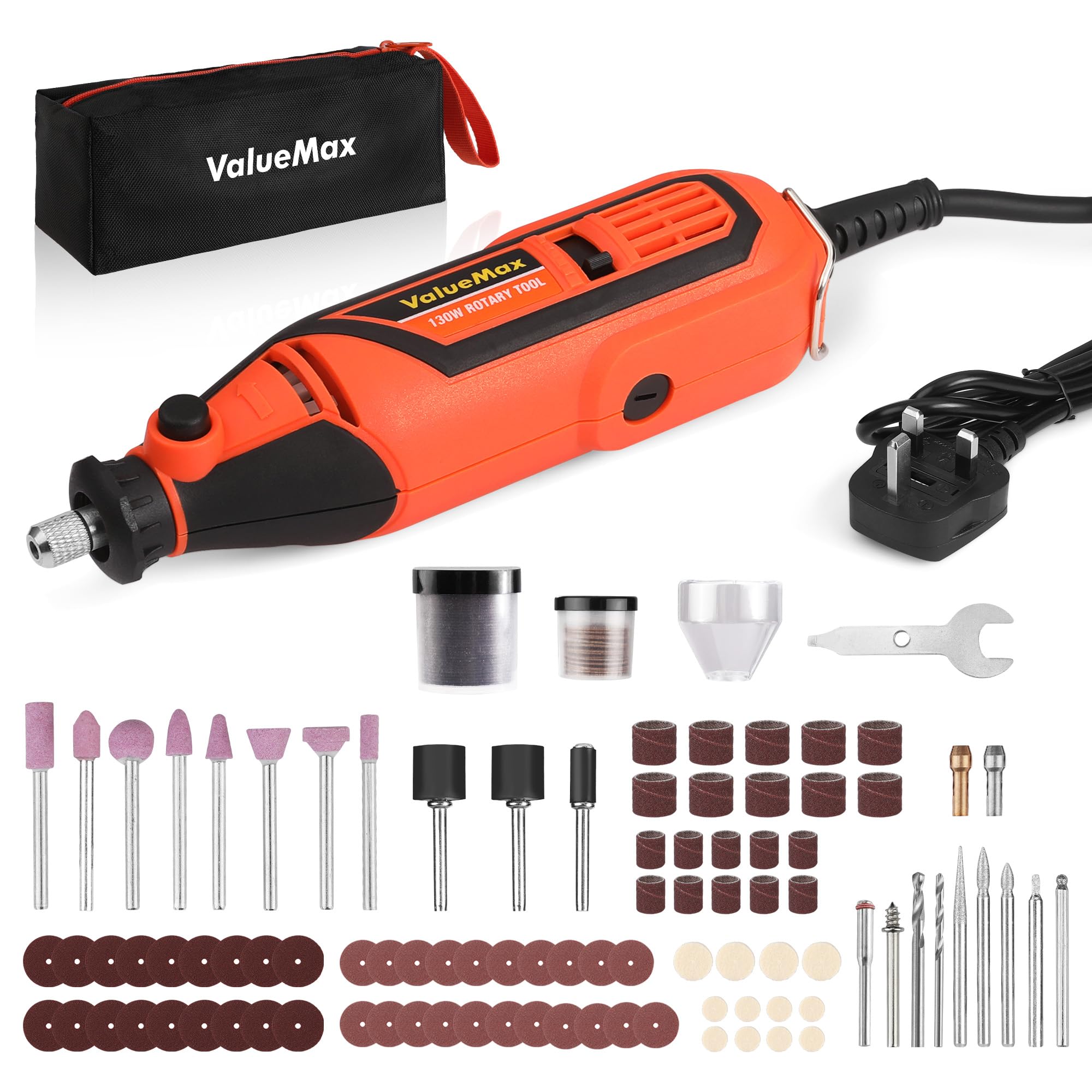 ValueMax Rotary Tool Kit, 130 W Powerful Rotary Multi Tool with Variable Speed, Mini Grinder Set with 119 pcs Accessories for Craft Projects and DIY, Engraving, Cutting, Sanding, Polishing