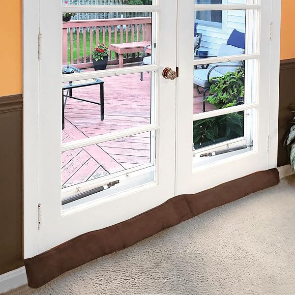 HOME DISTRICT FRENCH DOOR DRAFT STOPPER – WEIGHTED UNDER DOOR DRAFT BLOCKER, APARTMENT NOISE BLOCKER, WINDOW DRAFT DODGER, WINTER DOOR INSULATION STRIP – 60 INCHES LONG – LIGHT BROWN