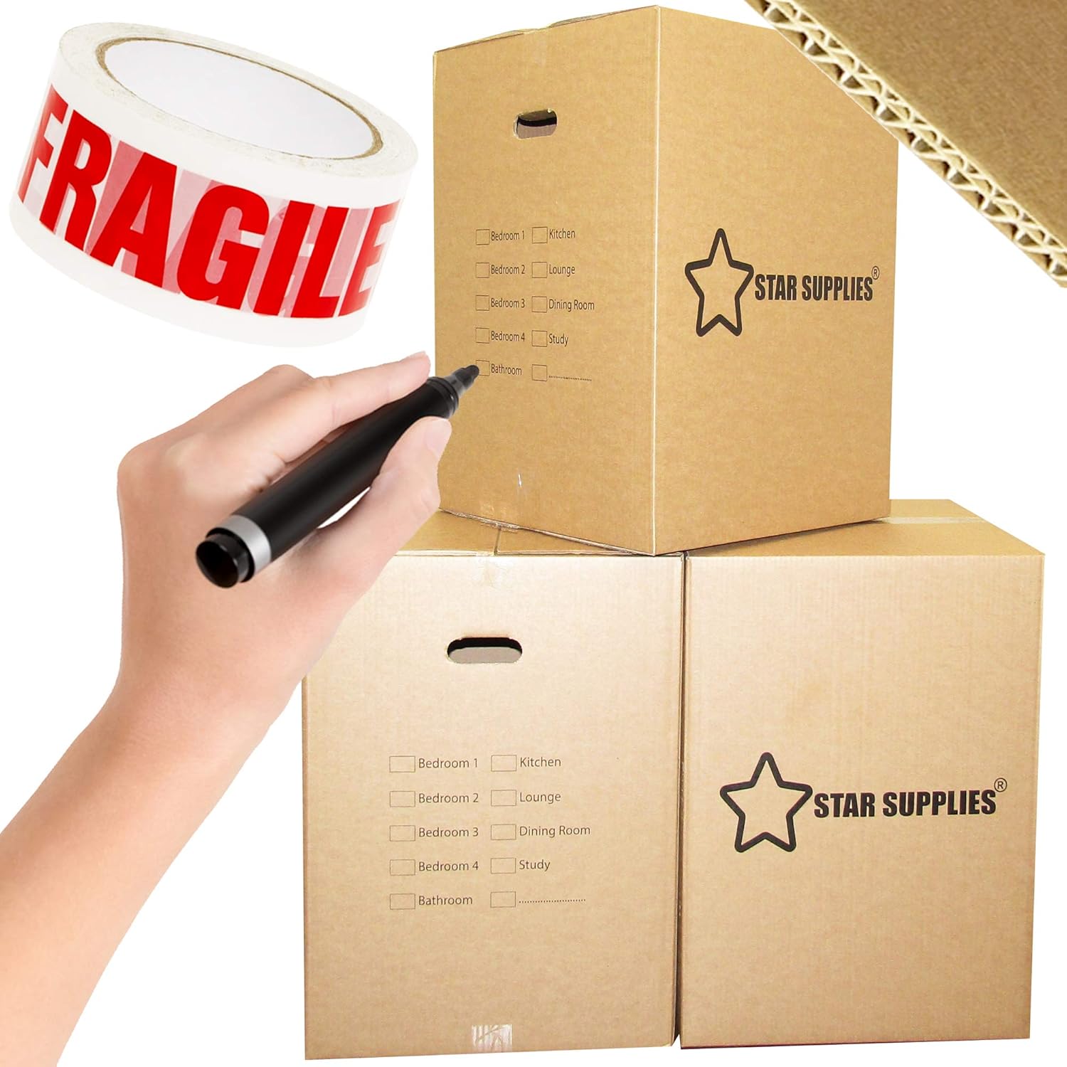10 Extra Large Cardboard Boxes Double Walled with Carry Handles (24