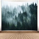 YISURE Misty Forest Tapestry 80x60 in Misty Pine Woodland Wall Art