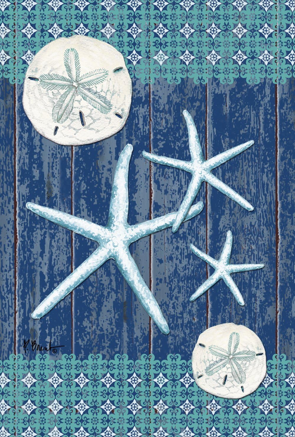 Toland Home Garden Sand Dollars and Sea Stars 12.5 x 18 Inch Decorative Rustic Beach Shell Garden Flag