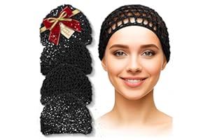 KETAR 4 Pcs Black Hair Nets for Sleeping – 5.5 x 7" Soft, Lightweight Viscose Hair Nets for Women Sleeping – Stretchable, Breathable, and Comfortable for Extended Wear, Handmade, Size May Vary by 0.5-1"