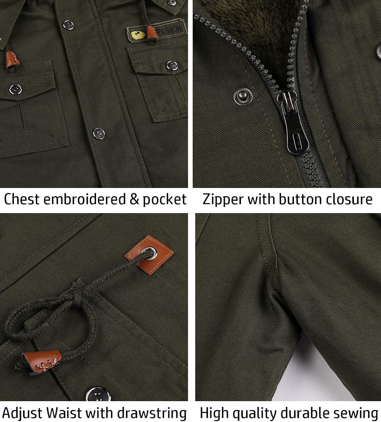 CARWORNIC Men's Winter Warm Military Jacket Thicken Windbreaker Cotton Cargo Parka Coat with Removable Hood: Clothing