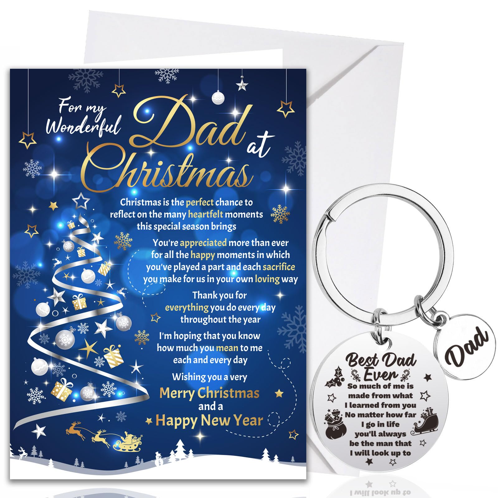 HOWAF Dad Christmas Card, Xmas Card Dad Gifts & Keyring, Gifts for Christmas from Daughter Son