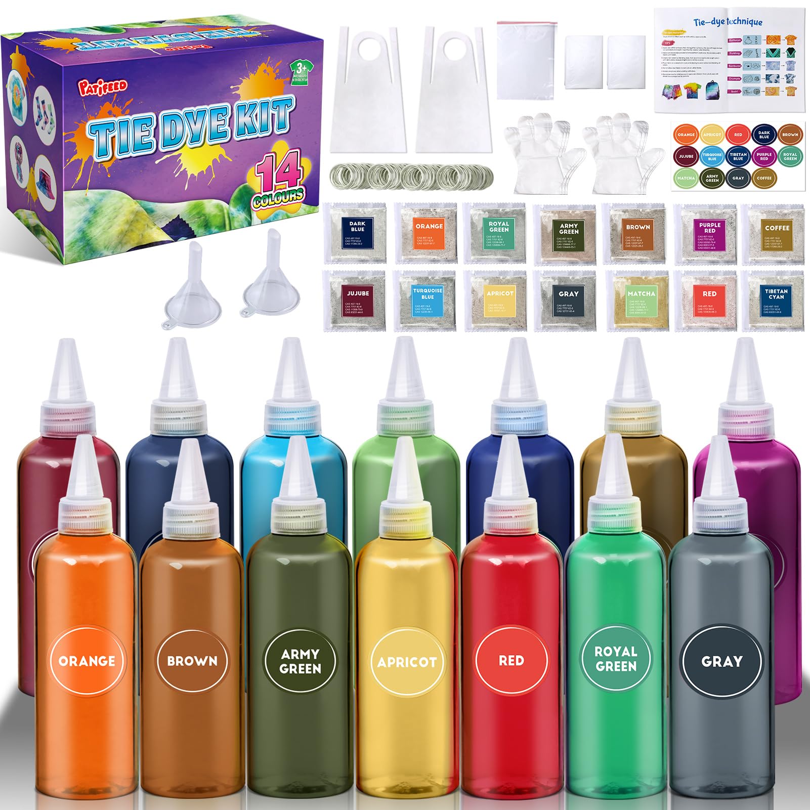 Tie Dye Kit 14 Colours, Tyedyedye Kit for Large Groups, Christmas Colours, Non Toxic Permanent Fabric Dye, Summer Activities for Kids, Adults, Handmade Party