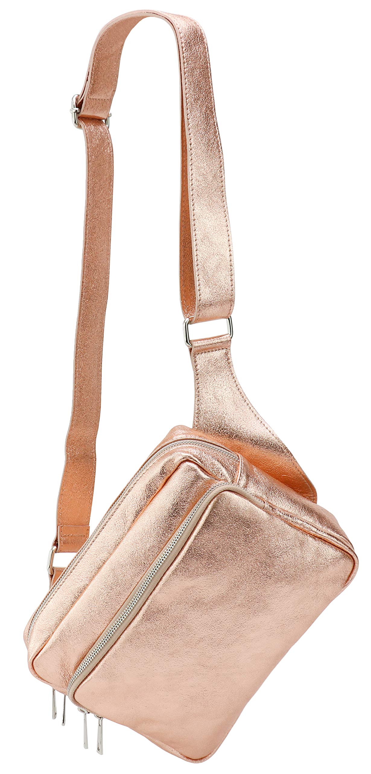 SH Leder Alena G548 Real Leather Waist Bag for Men and Women Unisex Body Bag Belt Bag for Travel Festival Bum Bag Large Crossbody Bag Women Leather Bag 24 x 19 cm, Rose-Gold
