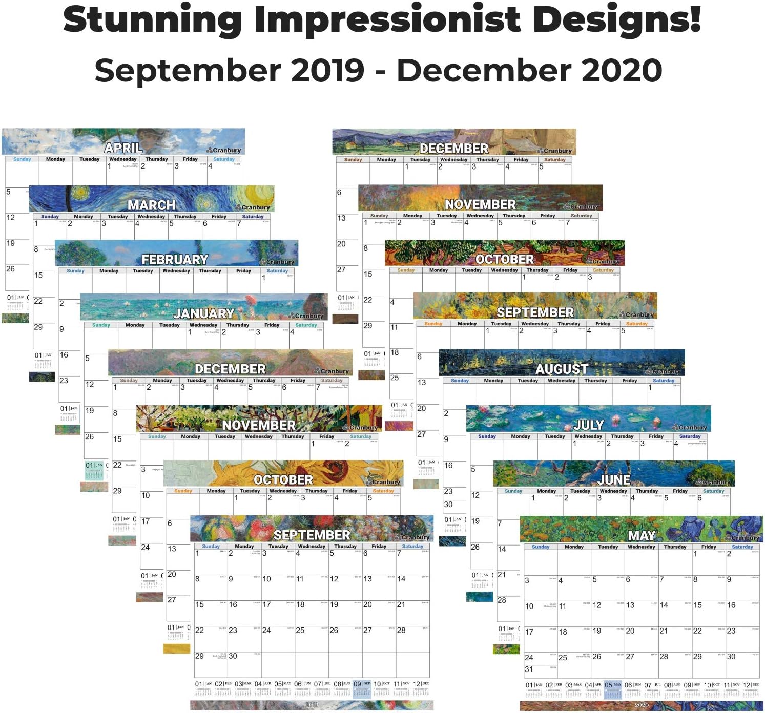 Large Wall Calendar 2020 (Impressions) 15x12 Hanging Wall Calendar, Use to December 2020, Big Hanging Calendar, Stunning Monthly Designs, with Stickers for Wirebound Spiral Calendar 2020