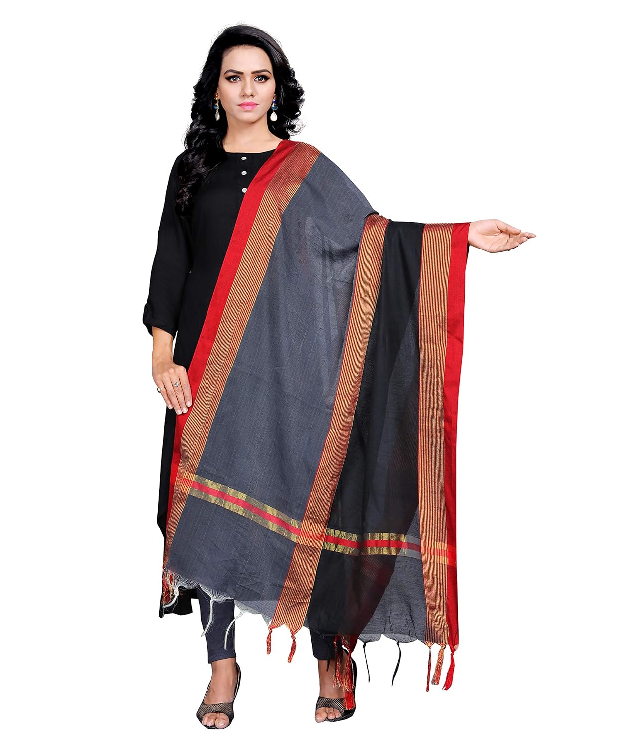 red lady cotton silk dupatta with border