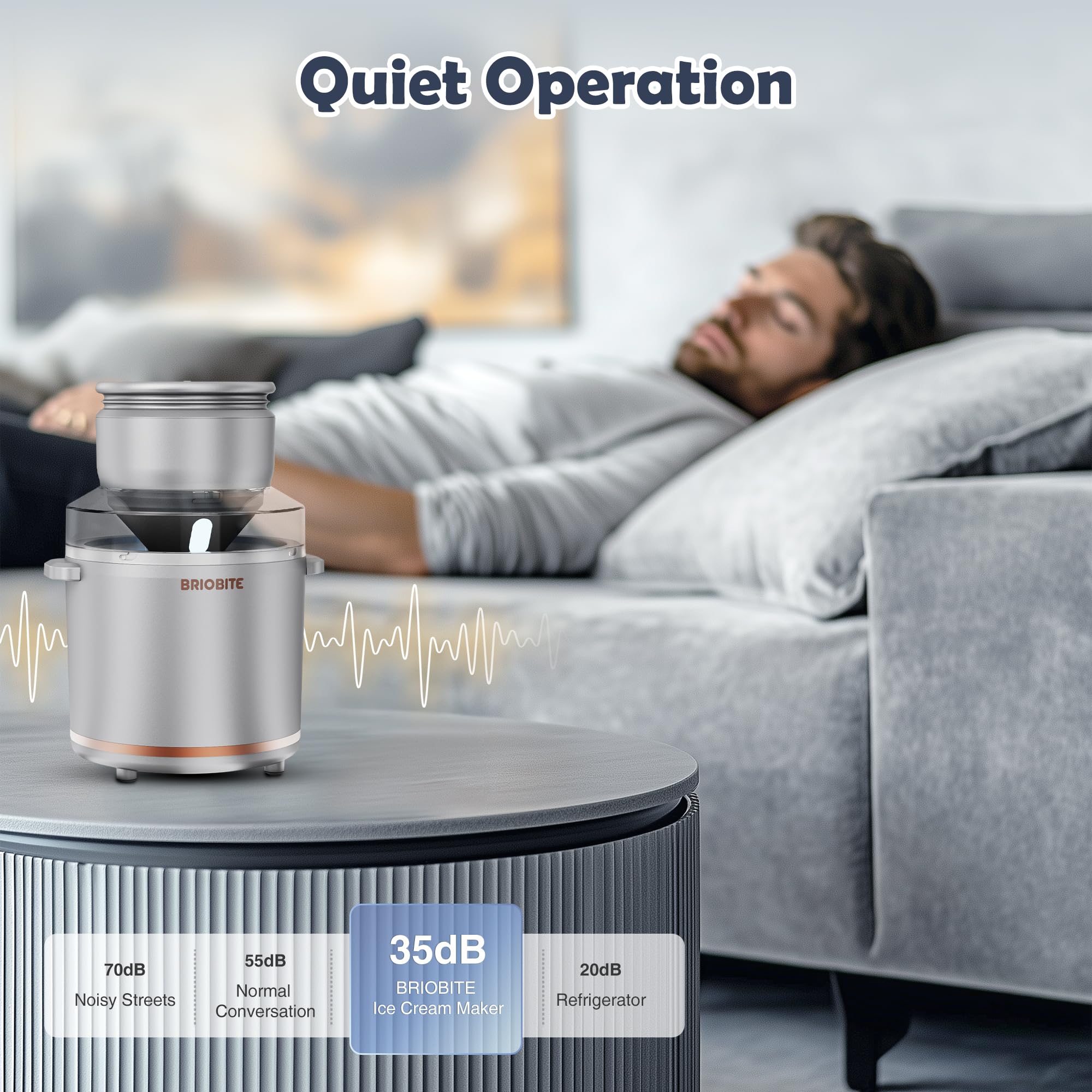 BRIOBITE Máquina para hacer helados de 1,1 cuartos – Máquina eléctrica para helados, batidos y sorbetes, perfecta para 2-3 porciones, fácil de usar y limpiar, plateada