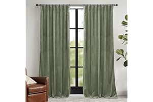RYB HOME Sage Green Velvet Curtains 84 inches, Room Darkening Super Soft Velvet Drapes with Pleat Tape for Living Room, Thermal Insulated Window Treatment for Bedroom, W52 x L84 inch, 2 Panels