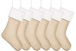 Kunyida 6 Pack,18" Burlap Christmas Stockings for Holiday Decor Plain