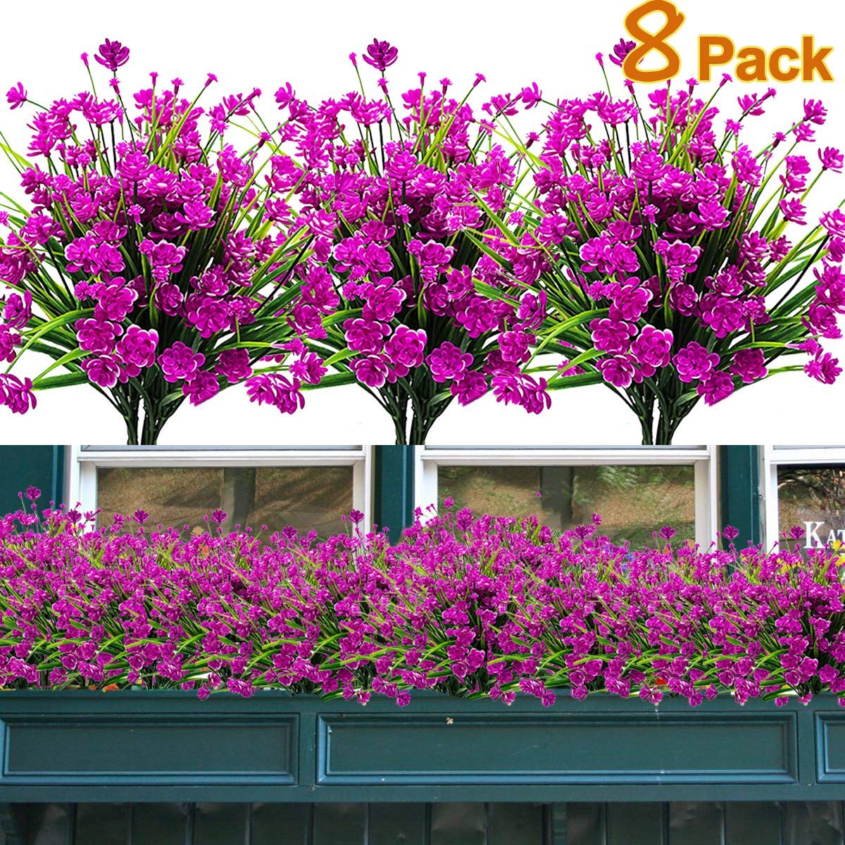 8PCS Artificial Flowers Outdoor UV Resistant Plants, 8 Branches Faux Plastic Corn-flower Greenery Shrubs Plants Indoor Outside Hanging Planter Kitchen Home Wedding Office Garden Decor (Magenta)