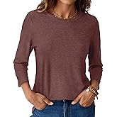 GKBK Womens Tops 3/4 Sleeve Shirts Round Neck Casual Blouses Basic Loose Fit Pullover Tshirts