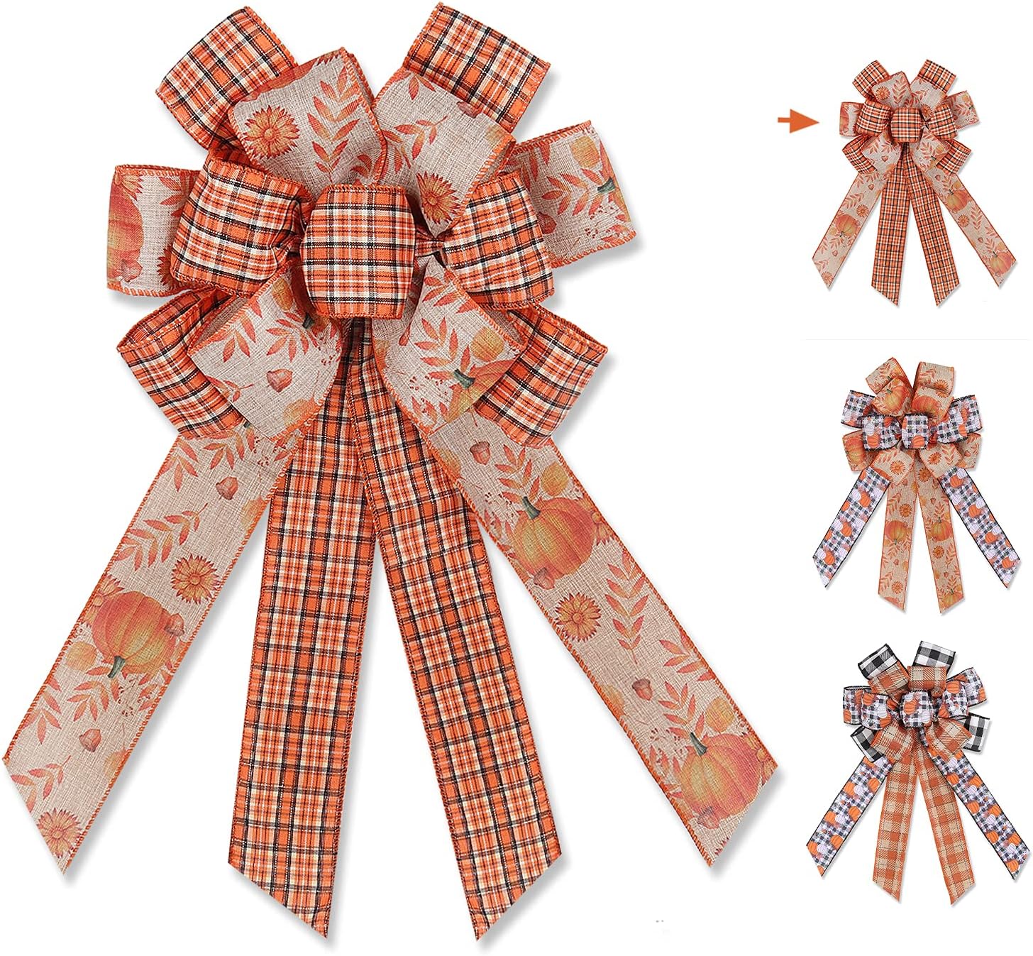 Bows & Ribbons - RECUTMS Fall Wreath Bow for Fall Party Decor for Home Garden Wedding Party Thanksgiving Dinner Fireplace Door Frame Doorway Backdrop Christmas Decor