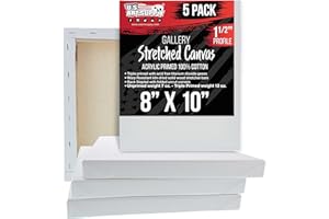 U.S. Art Supply Medium Stretched Canvas for Painting 8x10 inch Gallery Depth 1-1/2" Thick, 5-Pack - 12oz Acrylic Gesso Triple Primed, Professional Artist Quality, 100% Cotton - Oil, Pouring Paint
