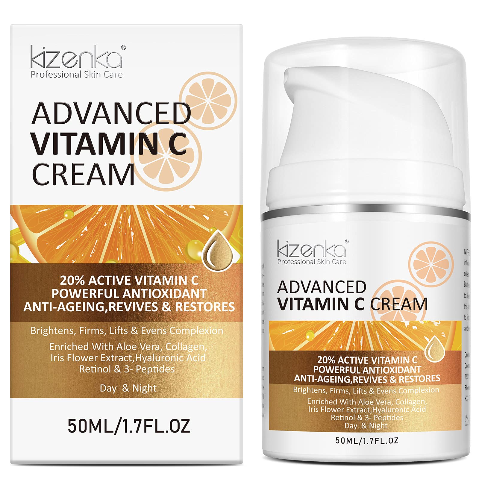 Vitamin C Cream, 20% Vitamin C Age Aging Cream for Face and Skin, Moisrturiser Day Cream Fits for Women for Smoothing Fine Lines & Wrinkles - 50ml