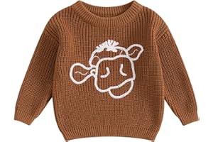 LICUPIEE Toddler Boy Girl Western Sweaters Infant Baby Cute Highland Cow Embroidery Jumper Long Sleeve Knitted Pullover Tops