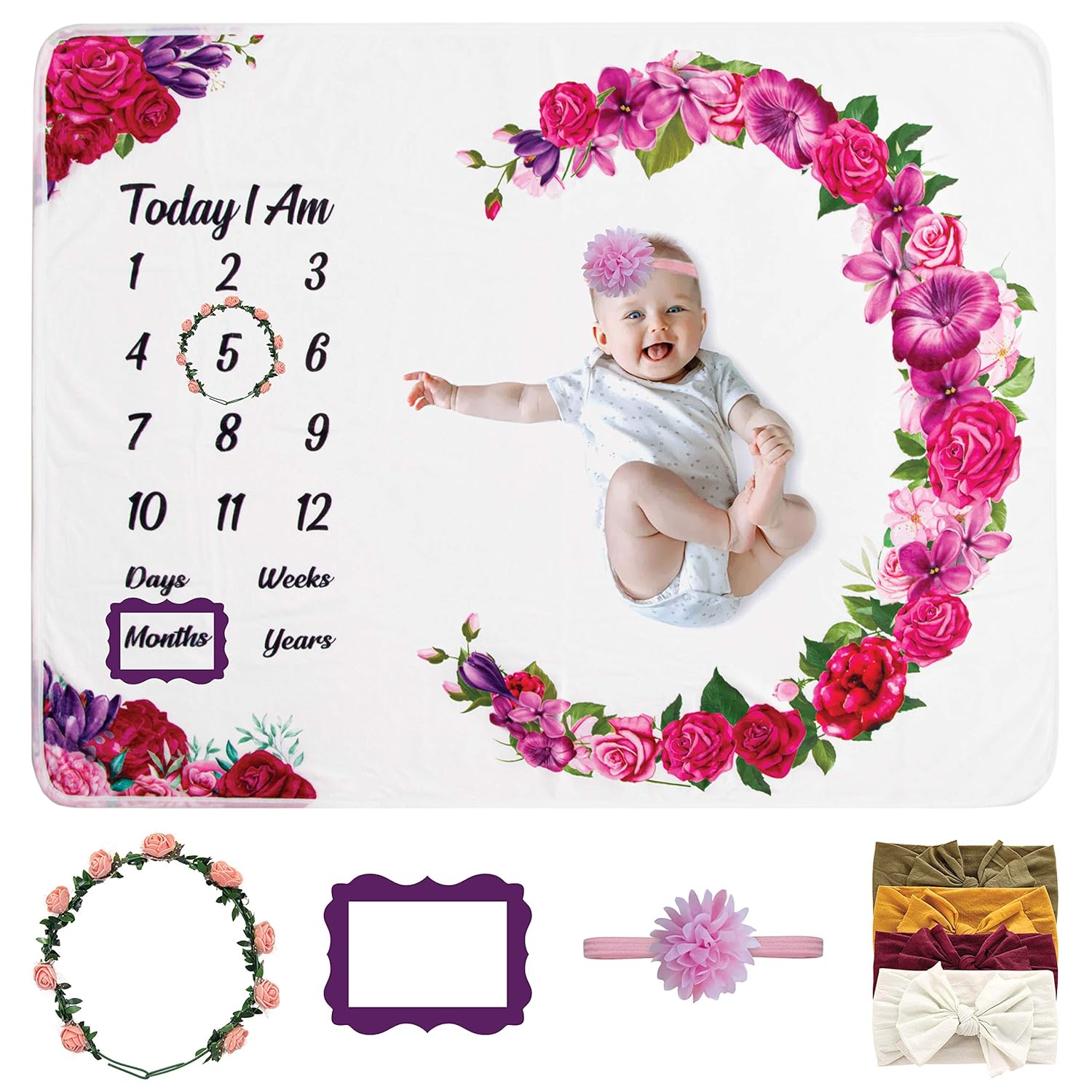 Baby Girl Milestone Blanket Set Day, Week, Month & Year