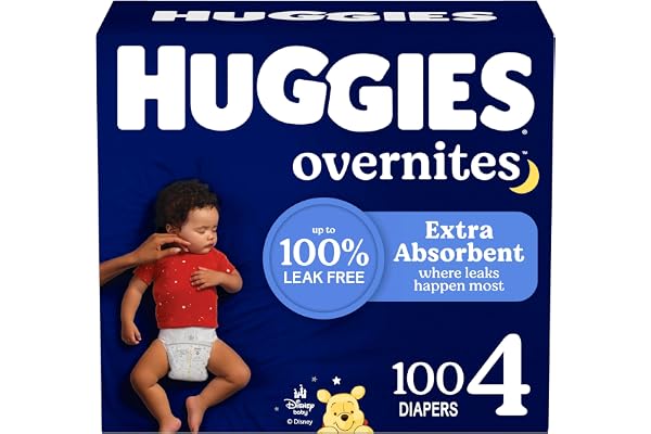 Huggies Size 4 Overnites Baby Diapers: Overnight Diapers, Size 4 (22-37 lbs), 100 Ct, Packaging May Vary