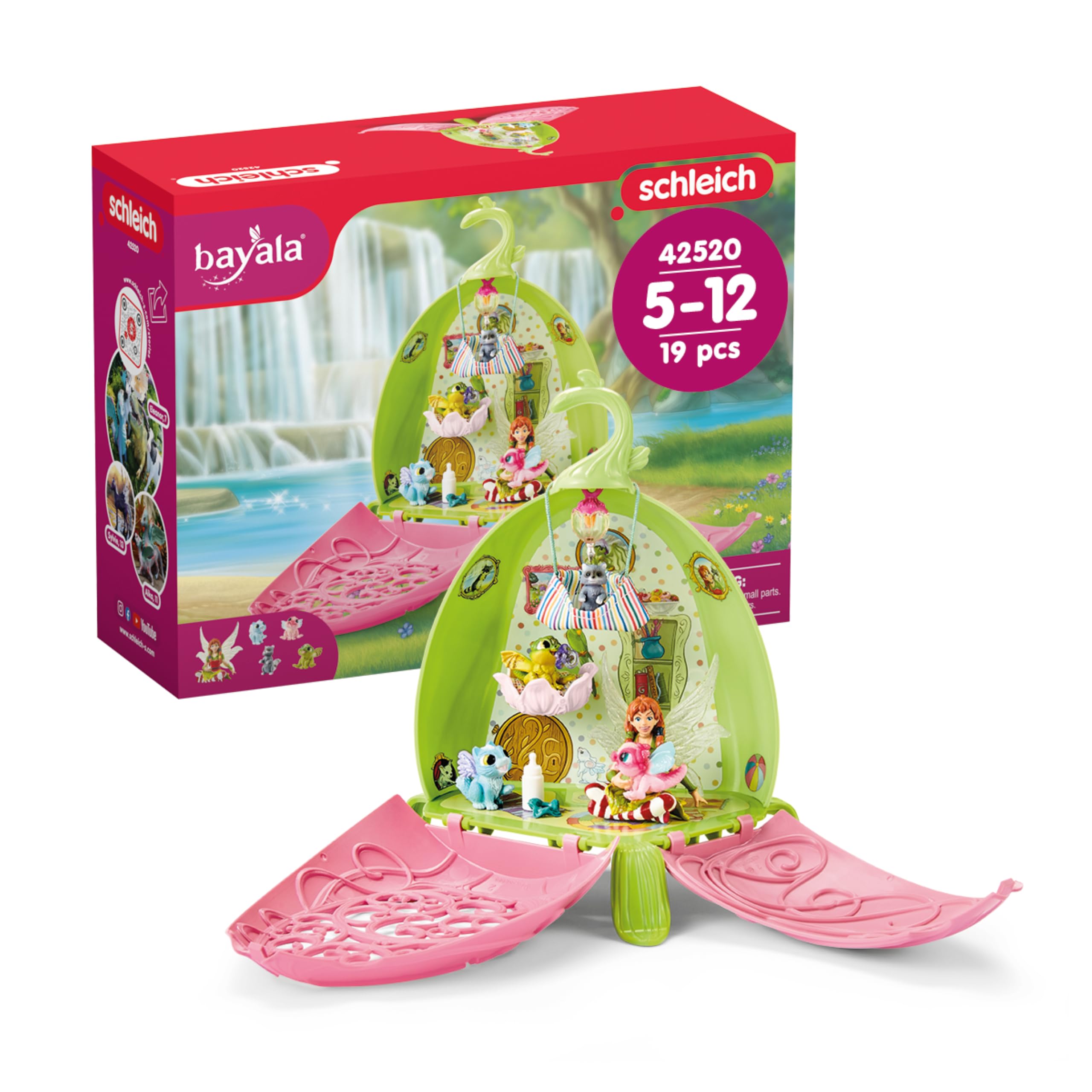 SCHLEICH Bayala - 19 PC Fairy Marween's Animal Playschool Playset - Foldable Flower Playhouse with Fairy, 3 Baby Dragon Toys, Reusable Stickers and Accessories - Fantasy Toys for Kids 5+ | 42520 — image 1