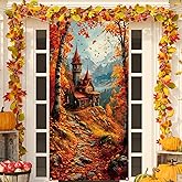 Fall Banner Door Cover,Leaves Castle Banner Decor Thanksgiving Farmhouse Harvest Festival Photo Background Decorations and Supplies for Home Party-71×35''