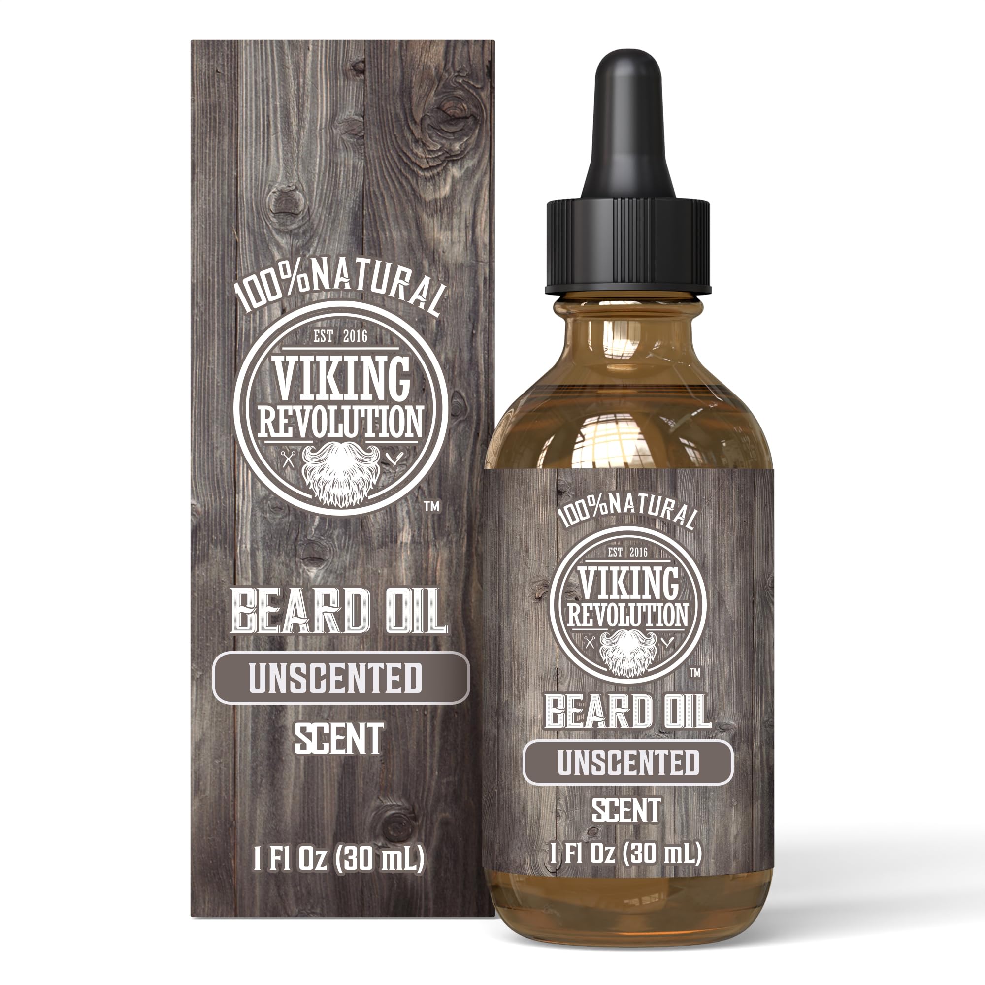 Viking Revolution - Beard Oil - All Natural Variety Beard Oil For Men With Argan & Jojoba Oils - Softens, Smooths & Strengthens - Gifts For Men - Unscented - 30 ml