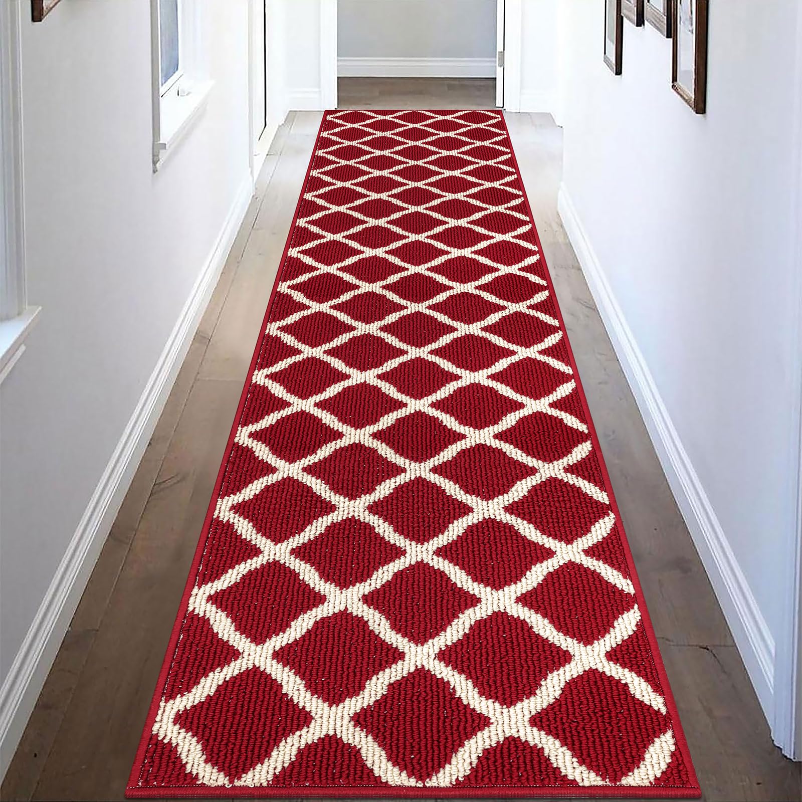 Photo 1 of **USED**SHACOS Hallway Runner Rug 2x8 ft Washable Christmas Kitchen Runner Rugs Non Slip Rubber Backing Rug Runner Entryway Runner Laundry Room Floor Mat Trellis Carpet Runners, Red