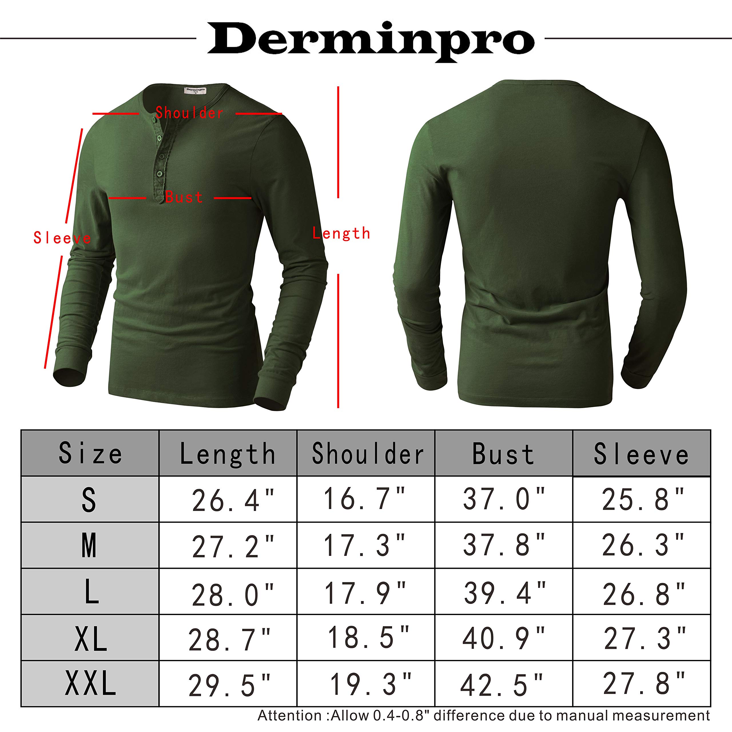 Derminpro Men\'s Premium Cotton Henley Long Sleeve T-Shirts Army Green X-Large