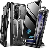 TONGATE for Samsung Galaxy S23 Ultra Case, [Built-in Slide Camera Cover & Screen Protector] [2 Front Frame]Military Grade Shockproof S23 Ultra Phone Case with Kickstand & Belt-Clip 6.8",Privacy Black